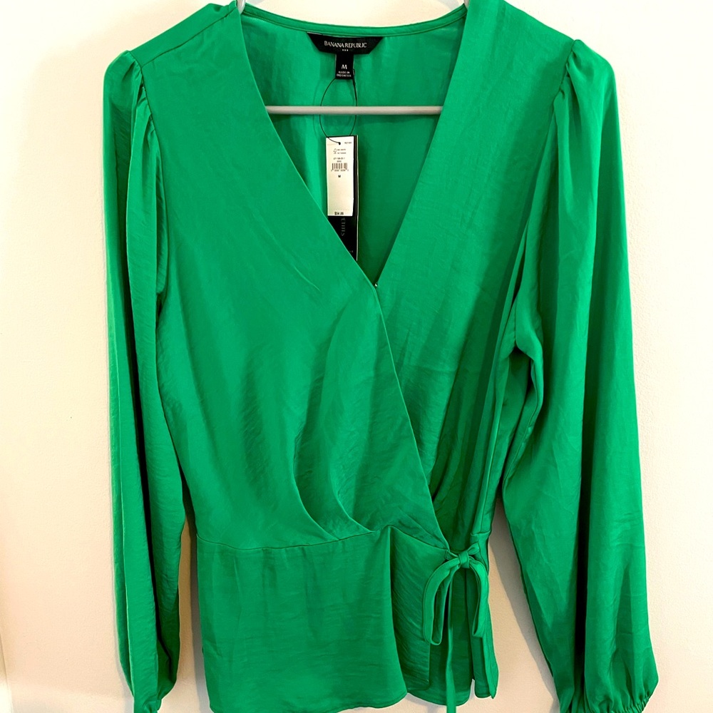 Green wrap blouse